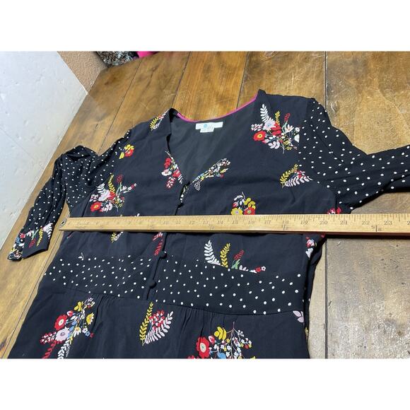 Boden Polka Dot Floral Black Ivy Boho Midi Dress US 14R - Picture 8 of 10